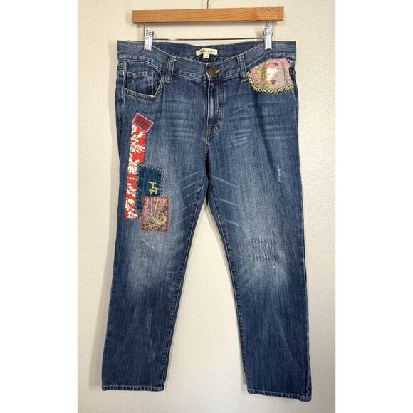 Cabi Boyfriend Jeans Patchwork Boho Embroidered Cropped Size 6 #887 Denim Hippie - Picture 1 of 13